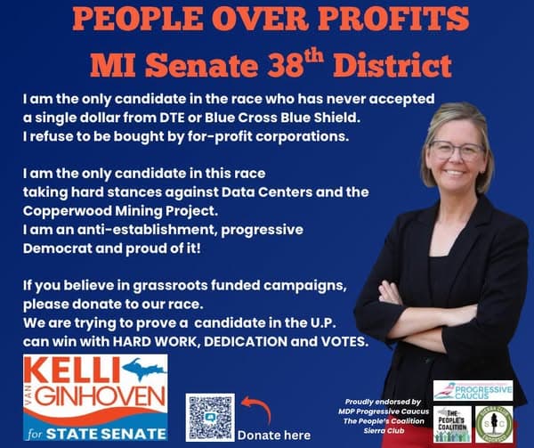Campaign graphic: people over profits